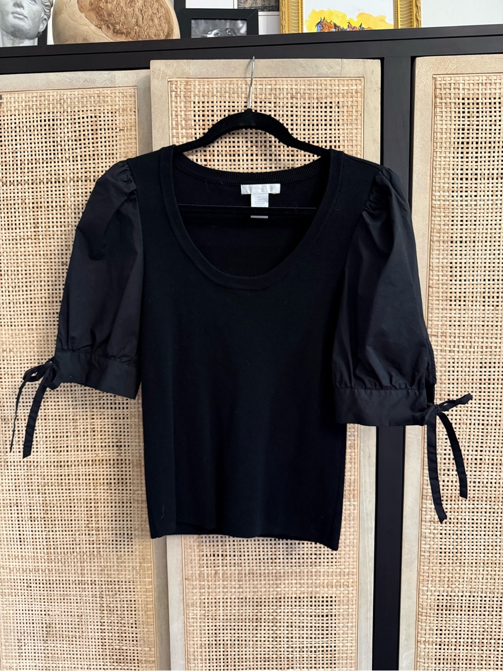 Design History Black Puff Sleeve Tee with Tie Cuffs